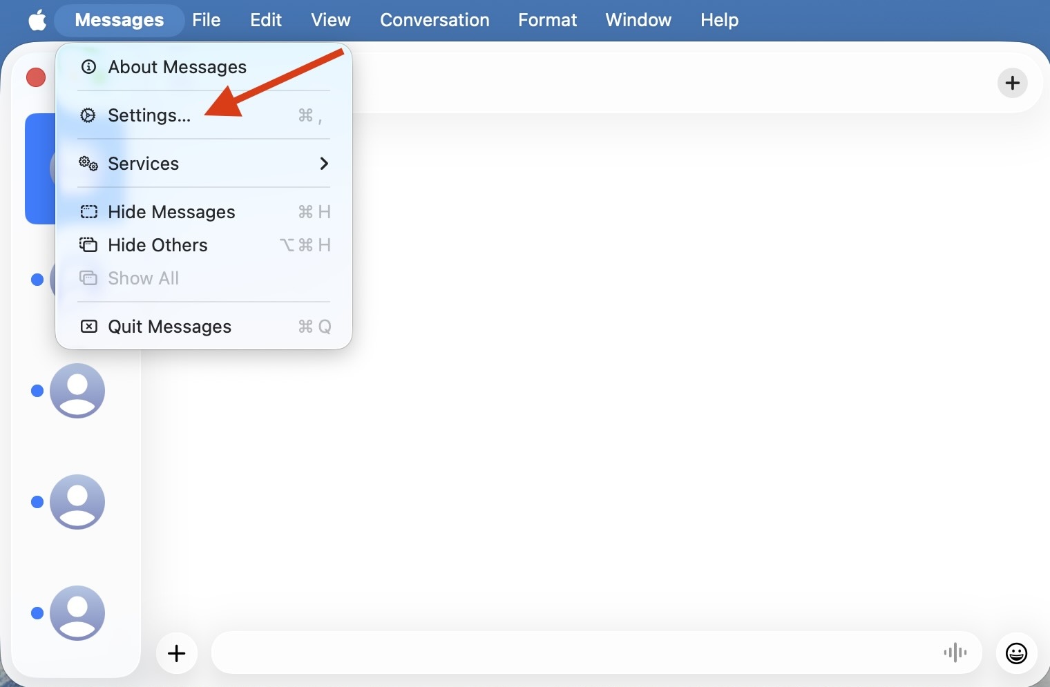 Messages app settings - macOS 26